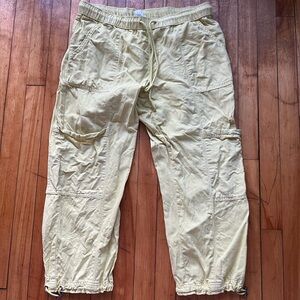 Nicole Miller New York Women Yellow Linen Blend Jogger Drawstring Cargo Pants L